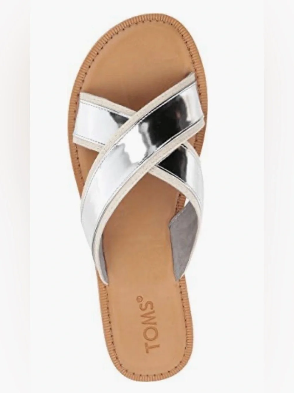TOMS Women’s VIV Silver Speccio Slide Sandal Shoe 9.5 Metallic Crisscross Strap